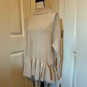 Free People Beige Knit Tunic with Ruffle Hem